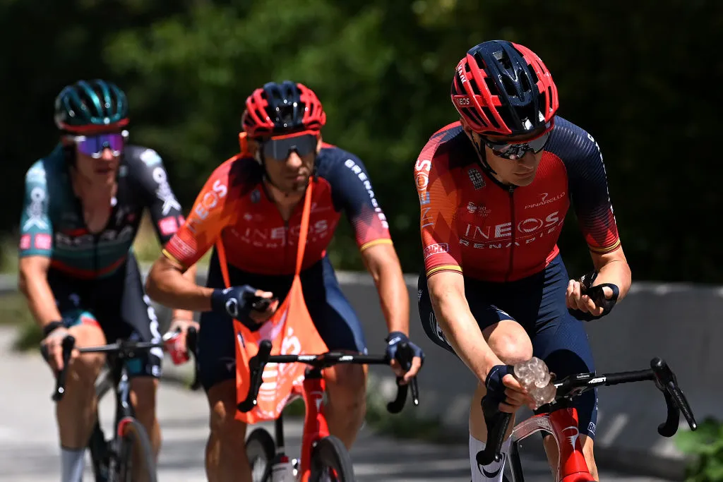 COURCHEVEL, FRANCE - JULY 19: Carlos Rodriguez Cano of Spain and Team INEOS Grenadiers refreshes himself with ice during the stage seventeen of the 110th Tour de France 2023 a 165.7km at stage from Saint-Gervais Mont-Blanc to Courchevel / #UCIWT / on July 19, 2023 in Courchevel, France